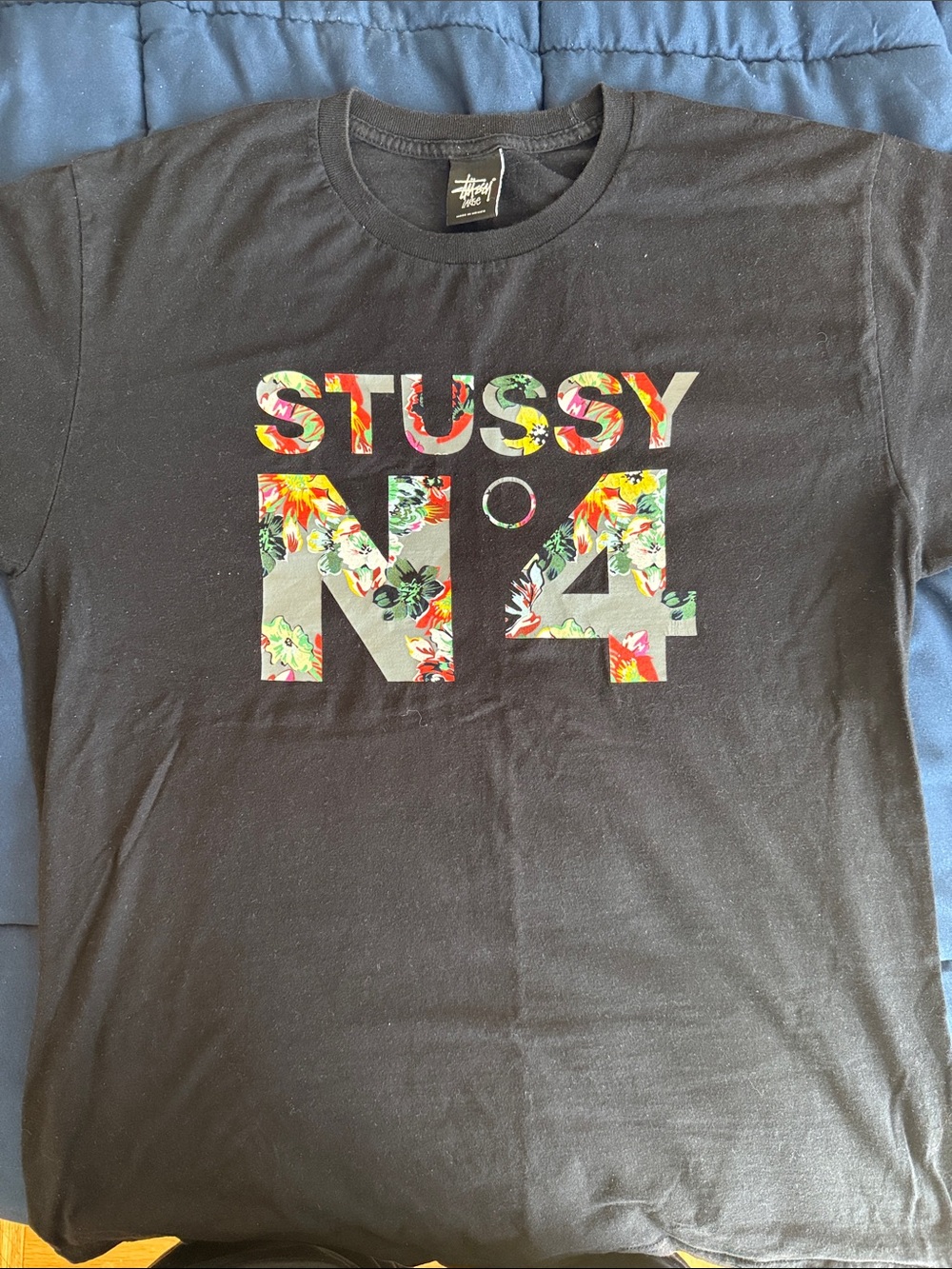 Stussy Black Tee with Multicolor Floral N°4 Graphic